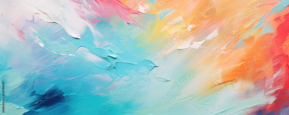 Obraz premium Abstract rough colorful multicolored art painting texture with oil brushstroke, panorama. Generative Ai.