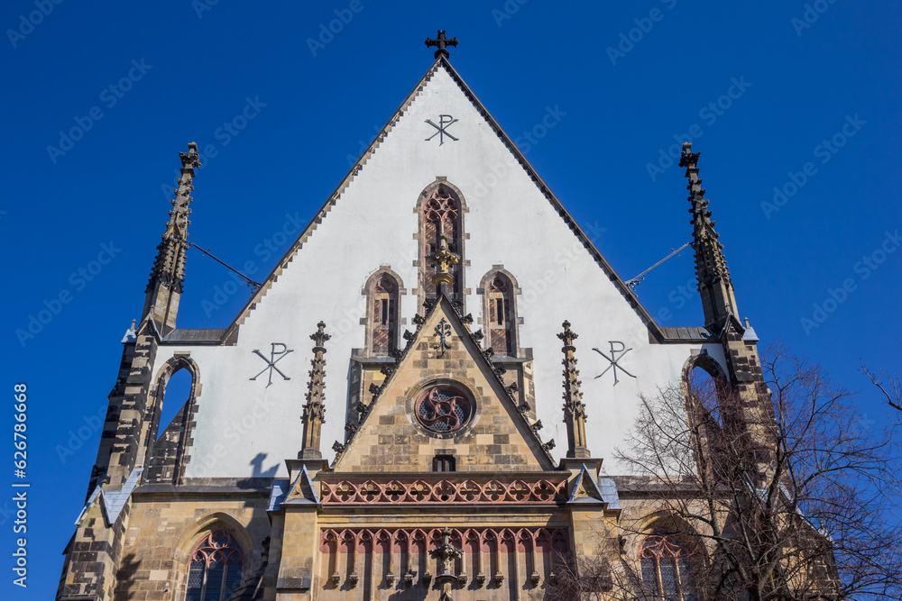 Front facade of the historic Thomaskirche church in Leipzig, Germany Front facade of the historic Thomaskirche church in Leipzig, Germany