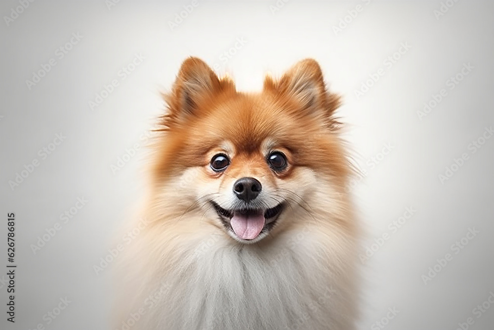 portrait of a Pomeranian dog with white background