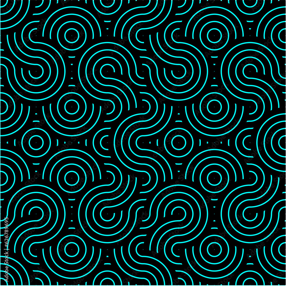 Cyan or Blue & Black seamless undulating wavey pattern textured background wallpaper vector