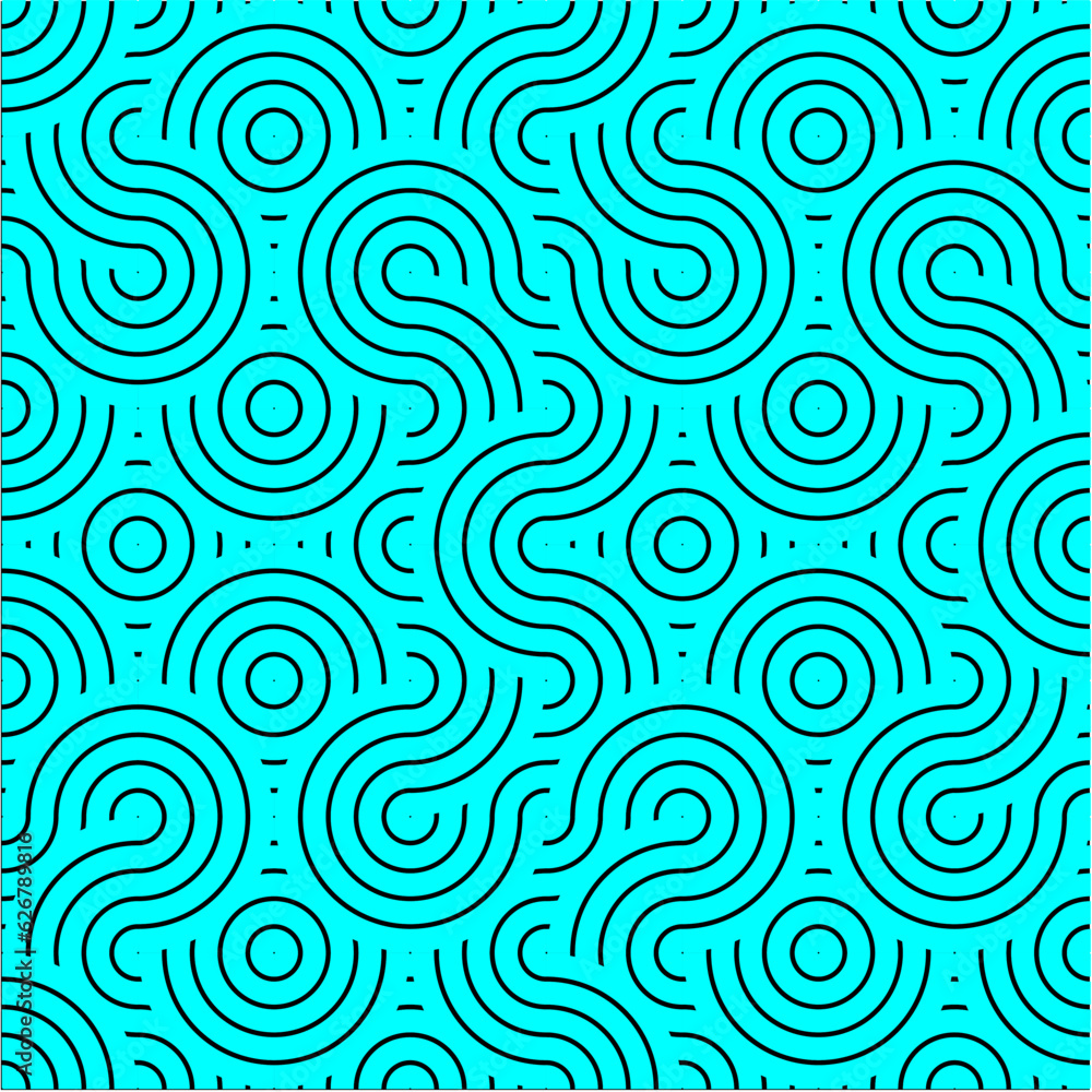 Cyan or blue & Black seamless undulating wavey pattern textured background wallpaper vector