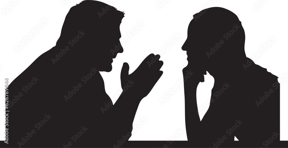Silhouette Vector: Man and Woman Chatting in Side Pose 