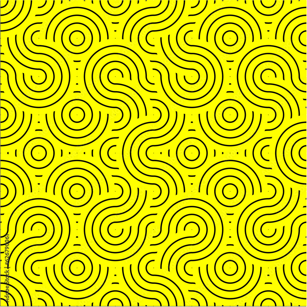 Yellow & Black seamless undulating wavey pattern textured background wallpaper vector