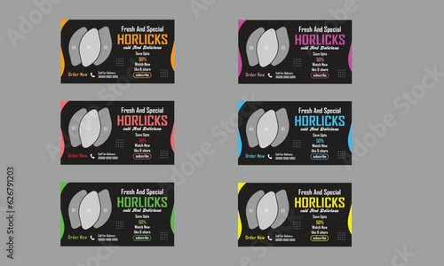 Horlicks & Drink social media post template vector,  cold And Delicious, Horlicks instant malted youtube thumbnail design illustration.