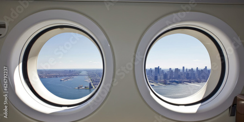 Airplane view on New York CIty - Generative AI
