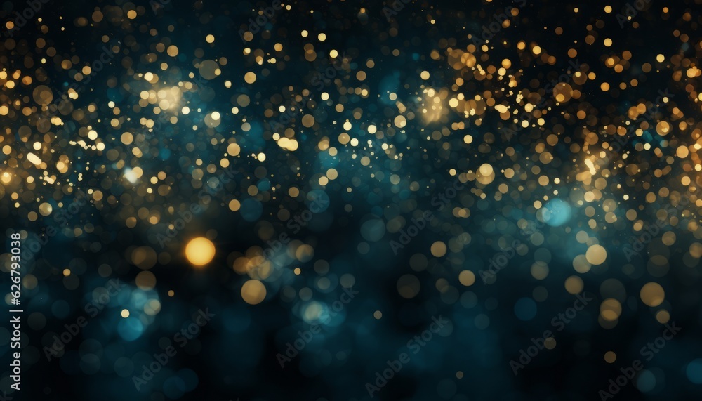 Golden Sparkle on Black Background with Festive Decorations and Copy Space, Generative AI Golden Sparkle on Black Background with Festive Decorations and Copy Space, Generative AI