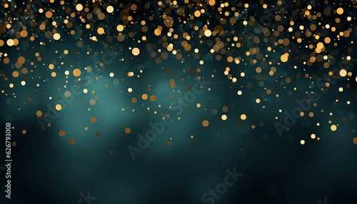 Golden Sparkle on Black Background with Festive Decorations and Copy Space, Generative AI
