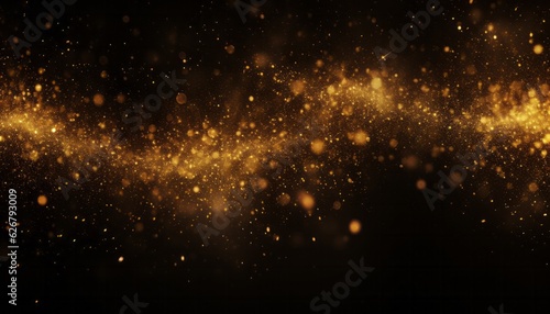 Glittering Gold Background with Sparkling Gift Box, Fir Branches, Stars, and Copy Space, Generative AI