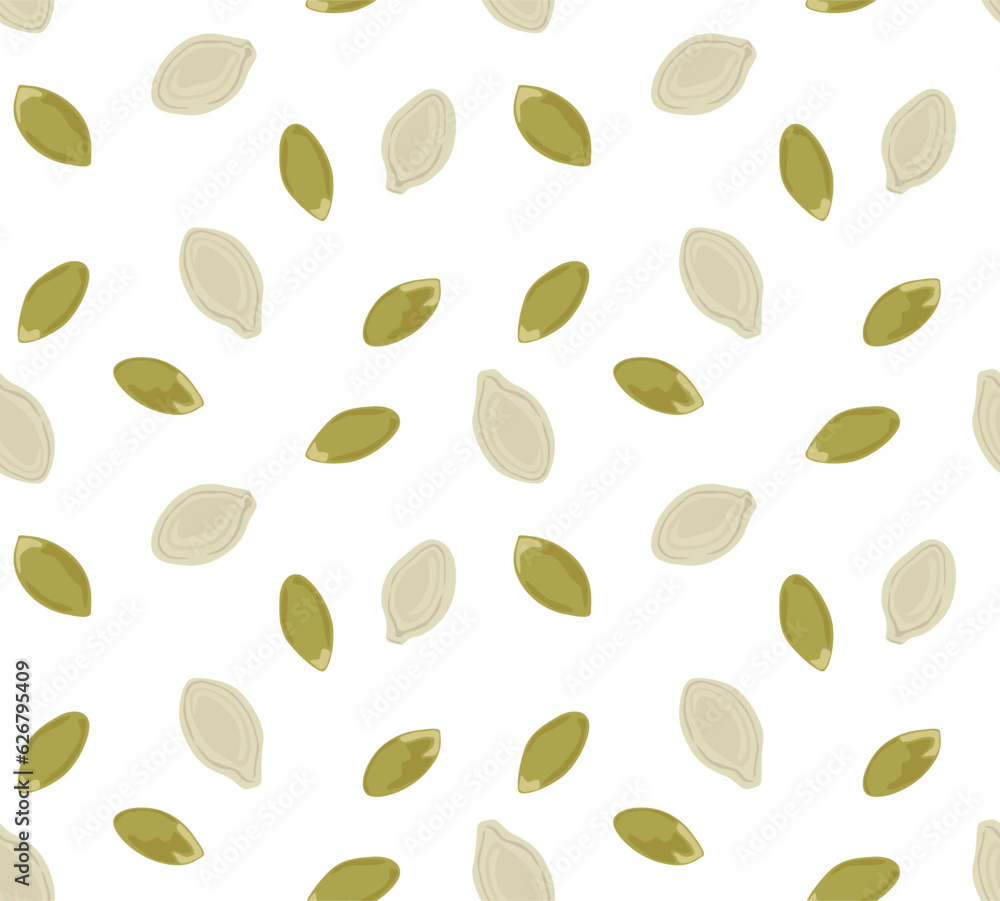 Pumpkin seeds in peel and without it. Autumn seamless pattern in vector. Suitable for backgrounds and prints. Pumpkin seeds in peel and without it. Autumn seamless pattern in vector. Suitable for backgrounds and prints.
