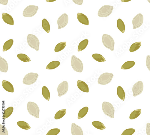 Pumpkin seeds in peel and without it. Autumn seamless pattern in vector. Suitable for backgrounds and prints.