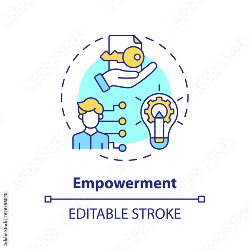 Editable empowerment concept thin line icon, isolated vector representing data democratization.