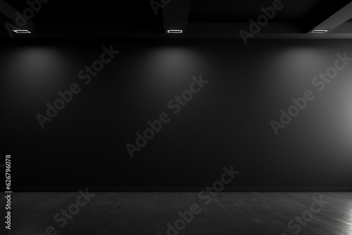 Empty room with black wall and floor. Mock up, 3D Rendering