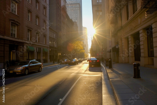 Sunset view of New York City streets - Generative AI