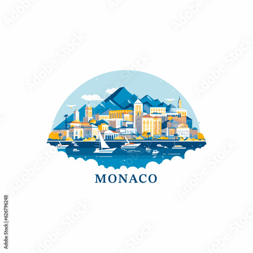 Monaco city abstract vector landscape logo. Modern style panorama silhouette flat icon with landmarks