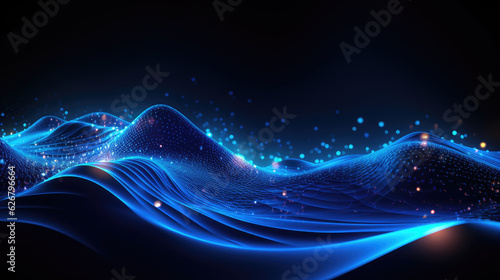 Abstract blue wave. technology concept background ready for web banner design. created with generative AI technology.
