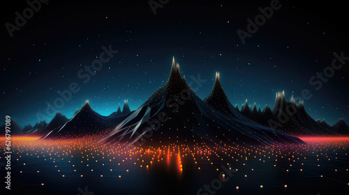 Futuristic landscape with mountains at night. illustration for your design. created with generative AI technology.
