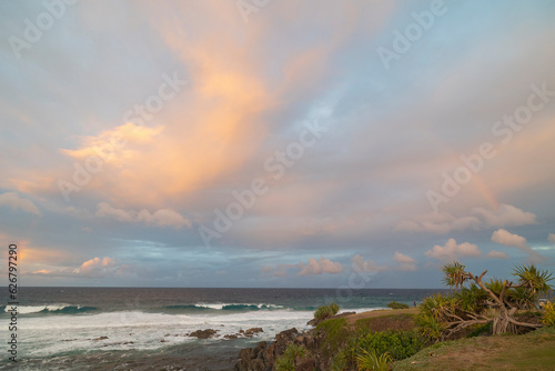 Sunset beach views across the bay area at Hastings Point in New South Wales  Australia