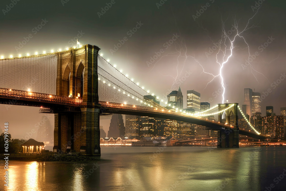 Obraz premium The Brooklyn Bridge, New York City - Generative AI