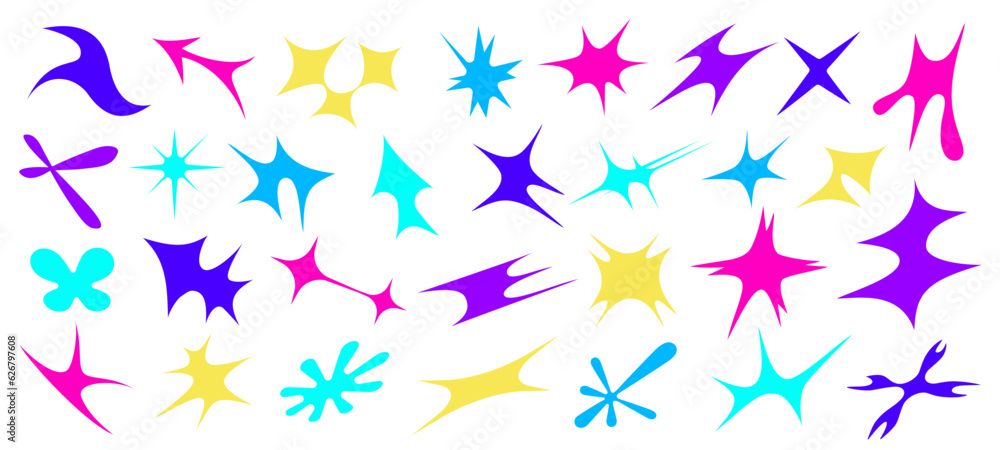 Y2k flare forms. Modern brutalist figures and metamodern lightning, shiny and dynamic composition with futuristic shapes. Vector postmodern and contemporary fireworks Y2k flare forms. Modern brutalist figures and metamodern lightning, shiny and dynamic composition with futuristic shapes. Vector postmodern and contemporary fireworks