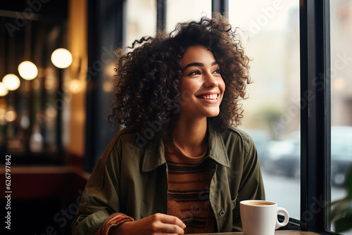 Portrait Of Young Woman Smiling Drinking Coffee