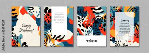 Set of abstract creative universal artistic templates with animalistic texture . Good for poster, birthday card, invitation, flyer, cover, banner, placard, brochure and other graphic design