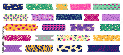 Decorative tape shape collection. Cute borders for planner, scrapbook and memo, scotch tape pattern. Vector washi tape set