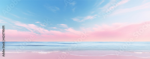 beach blue sky in pink colors ocean.