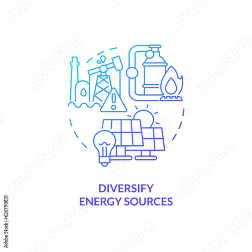 Gradient diversify energy sources concept, isolated vector, thin line icon representing carbon border adjustment.