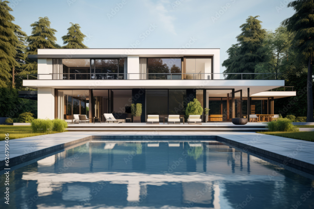 Modernist villa, capturing the sleek and minimalist architecture of the ...