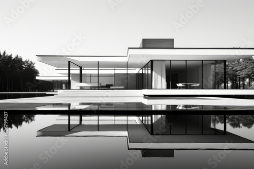 Modernist villa, capturing the sleek and minimalist architecture of the Bauhaus movement. Black and white image © Keitma