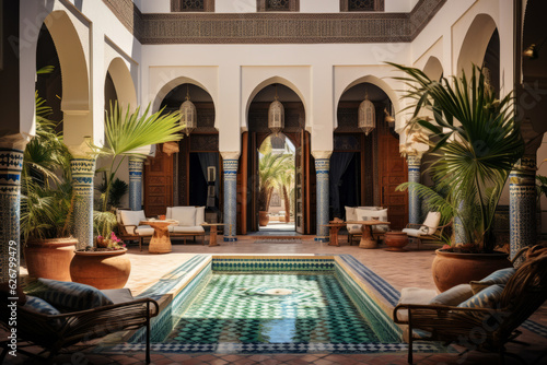 Leinwand Poster Moroccan riad , reflecting the distinctive architecture of North Africa