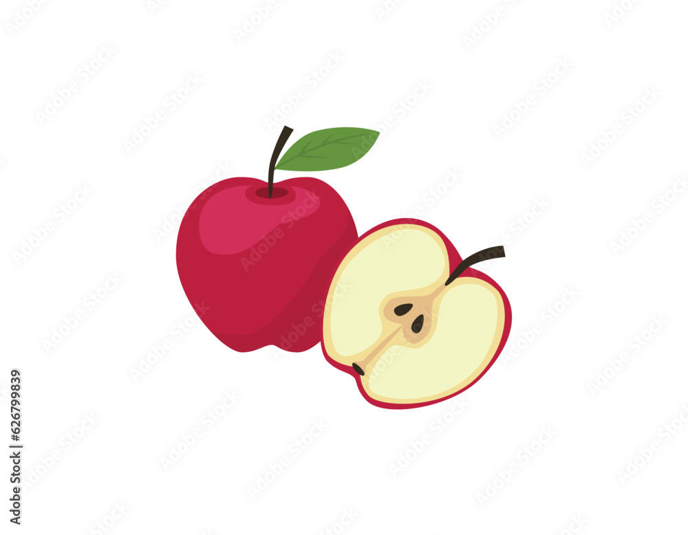red apple autumn elements flat vector illustration isolated on white ...