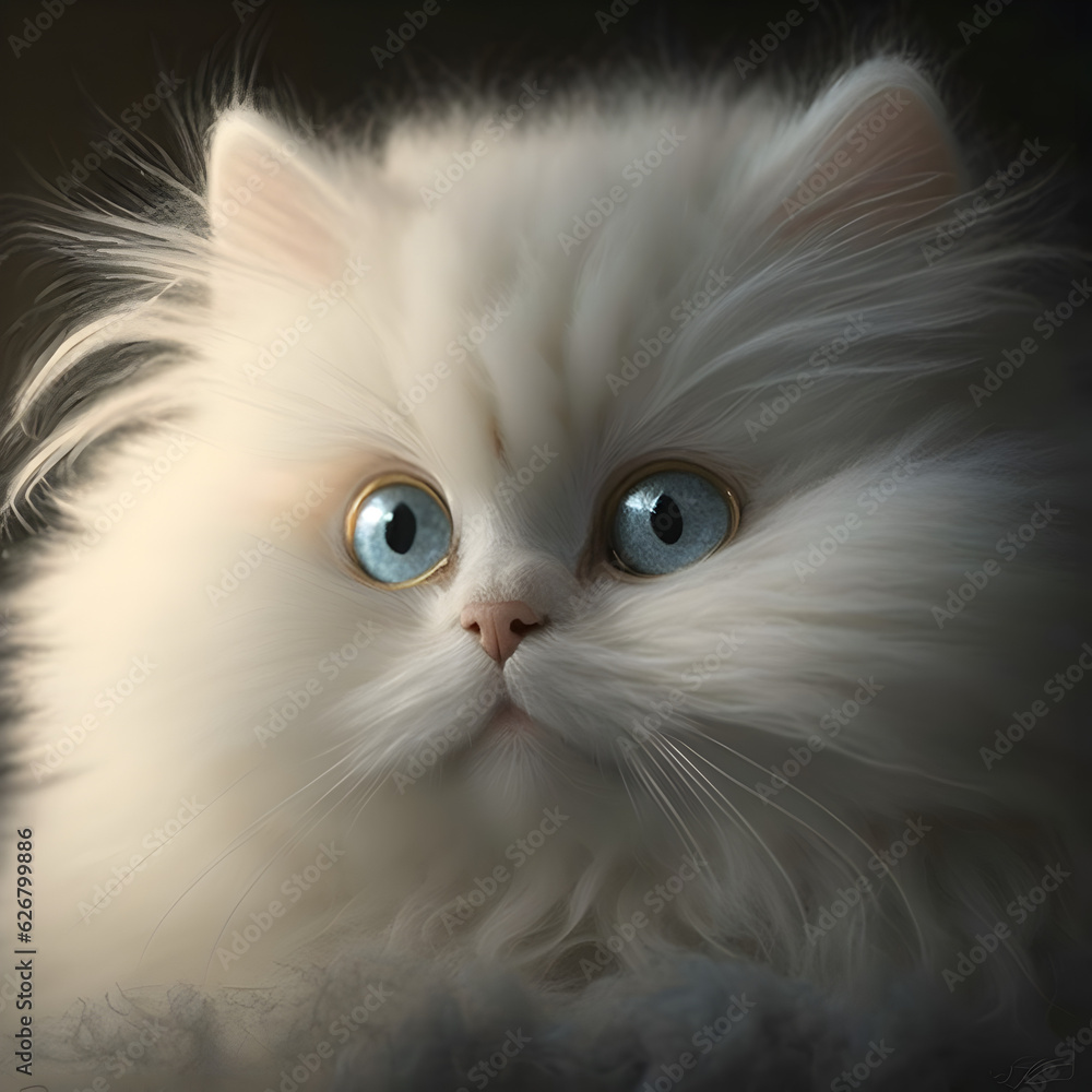 Fototapeta premium white fluffy cute cat with big eye