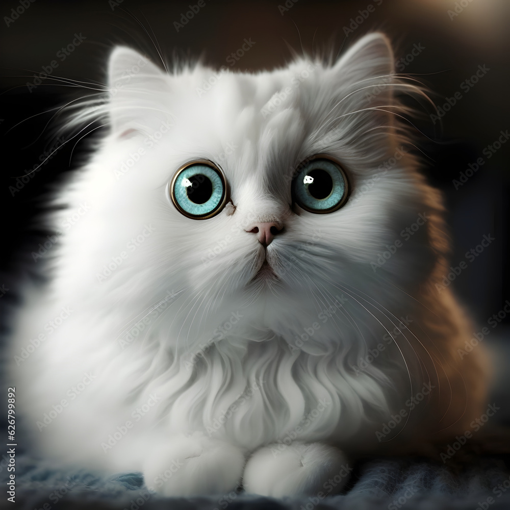 Fototapeta premium white fluffy cute cat with big eye