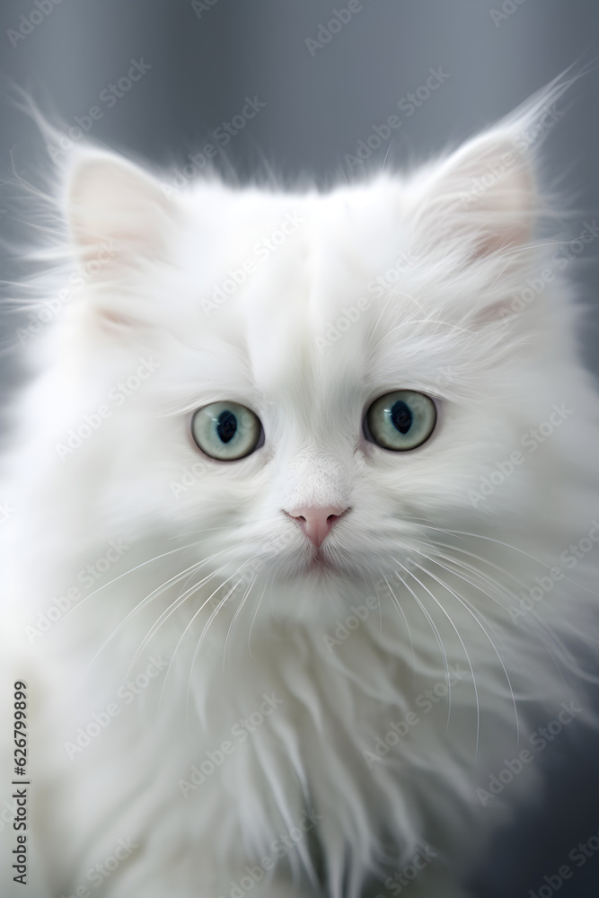 white fluffy cute cat with big eye
