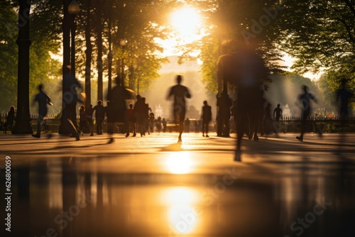 People jogging in park during sunset, Motion Blur, Generative AI