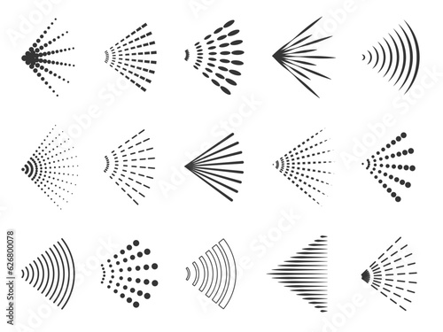 Steam spray symbols. Odor spray aerosol and deodorant, black and line silhouettes of chemical products. Vector flat spray icons set