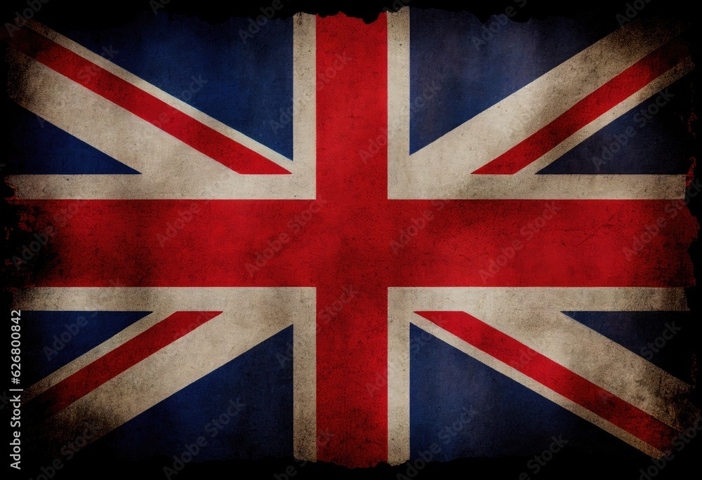 Fototapeta premium Broken grunge wall with British flag on old brick wall behind. High quality photo
