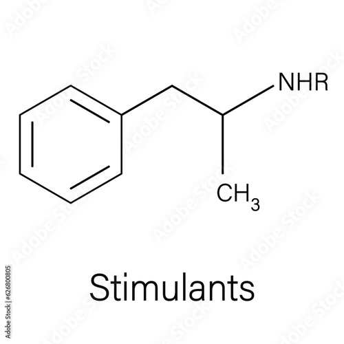 Formula of chemical structure of Amphetamine .