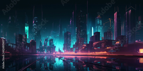 Sci-fi fantasy city  cyberpunk buildings illustration