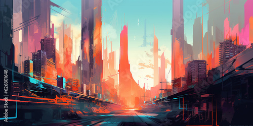 Sci-fi fantasy city  cyberpunk buildings illustration