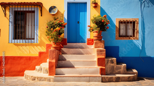 Colorful vivid house with door and stairs