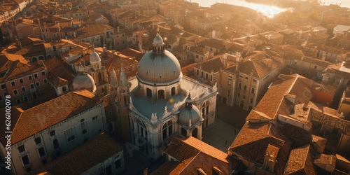 Drone flying over the city of Venice - Generative AI