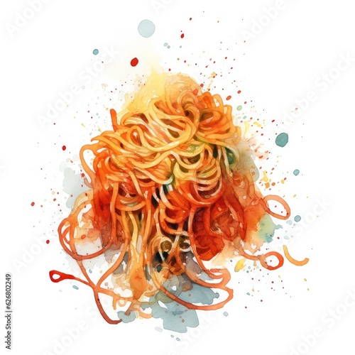Noodles watercolor illustration - Generative AI.