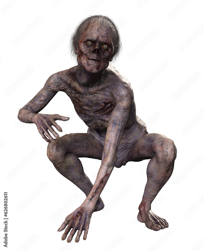 Zombie on transparent background, 3d render