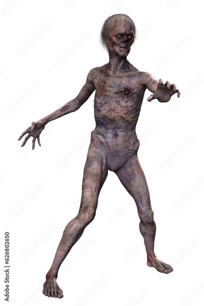 Zombie on transparent background, 3d render