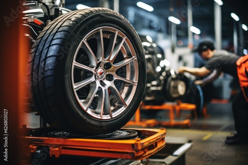 male tire changer Check the condition of new tires in stock for replacement at a service center or auto repair shop. Tire warehouse for the automobile industry