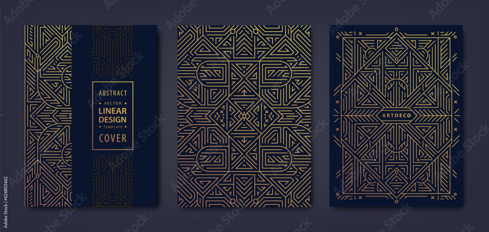 Vector set of art deco abstract backgrounds, save the date gatsby style invitations, vintage frames. Premium design, luxury golden templates. Trendy graphic poster, brochure, design, packaging. - obrazy, fototapety, plakaty 