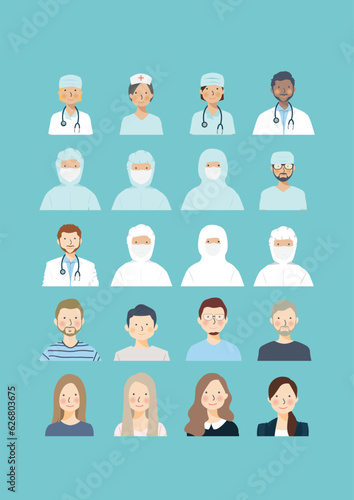 health medical staff and people with mask icon