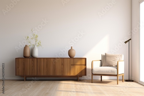 Fototapeta Naklejka Na Ścianę i Meble -   3D rendering minimal style living room with wooden Generative AI